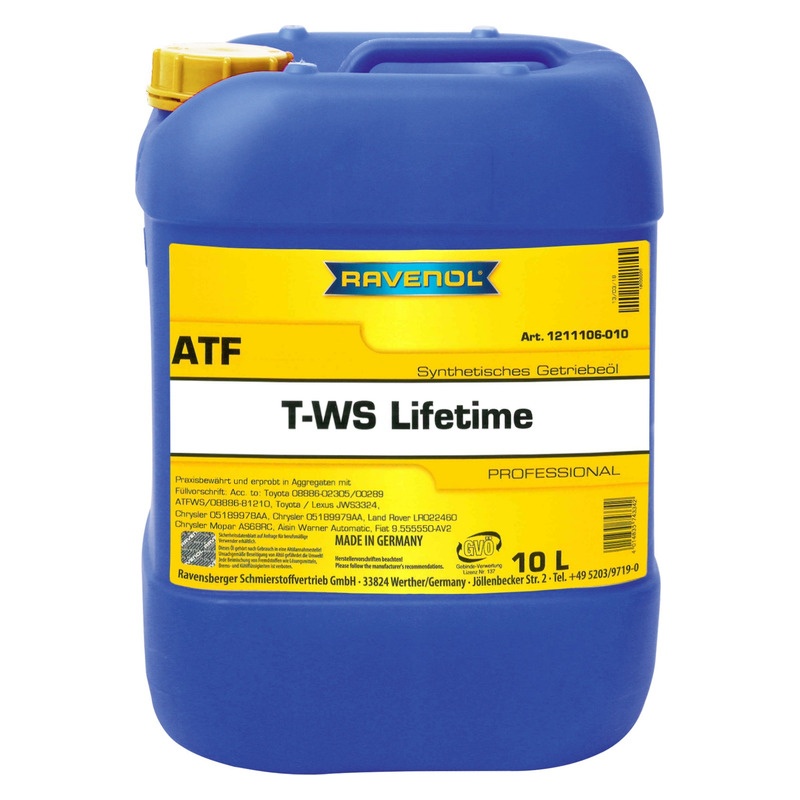 Трансмиссионное масло RAVENOL ATF T-WS Lifetime (10л) фото 1