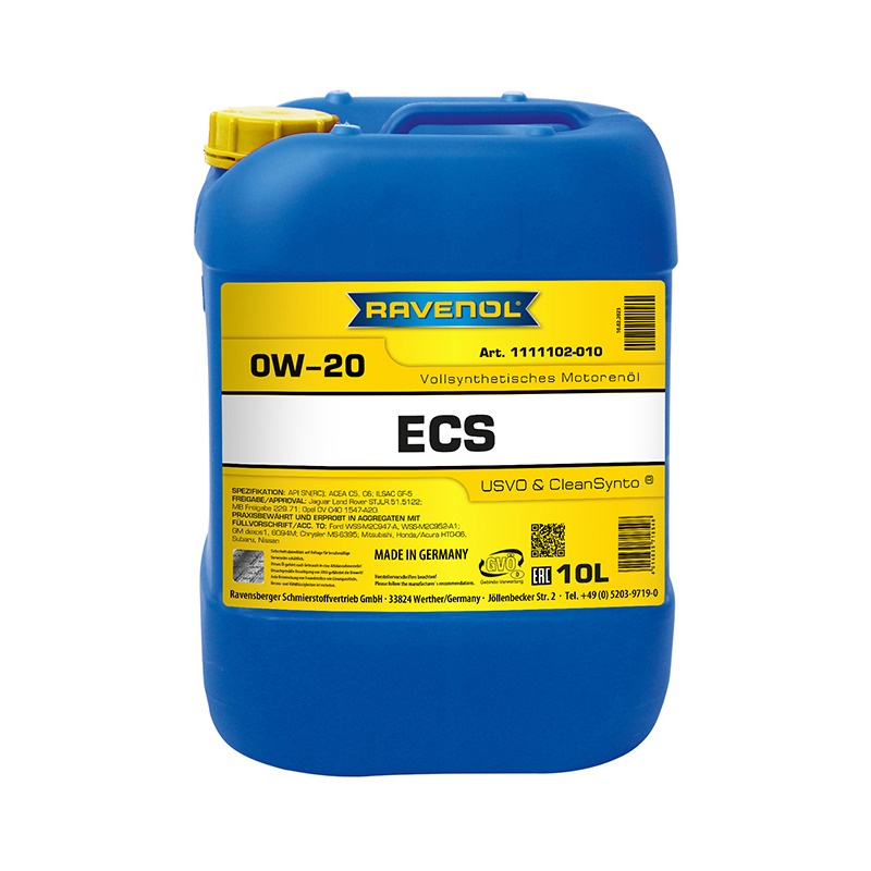 Моторное масло RAVENOL ECS EcoSynth SAE 0W-20 (10л) фото 1